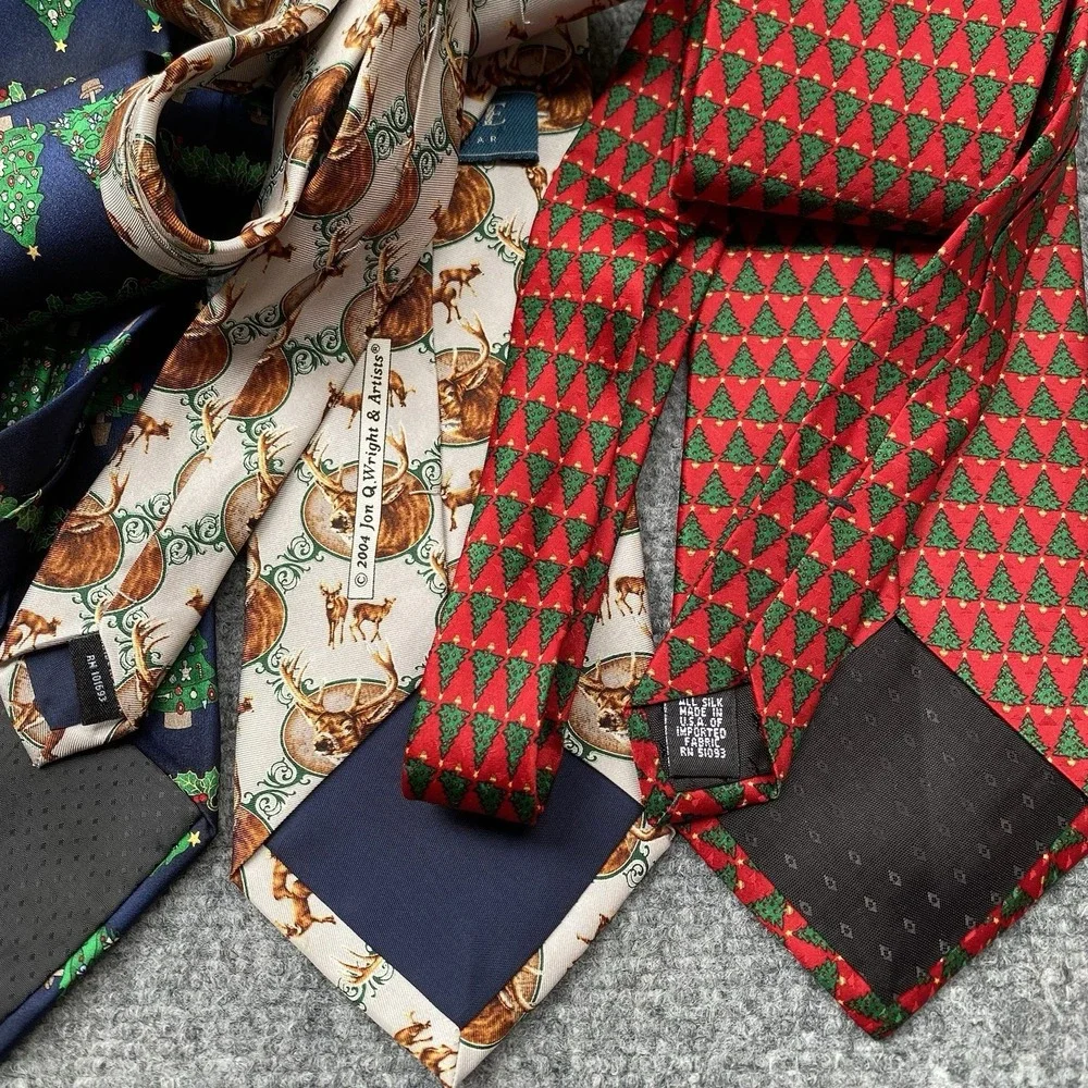 Lot of 4 Men's Christmas Neckties Holiday Ornaments Festive